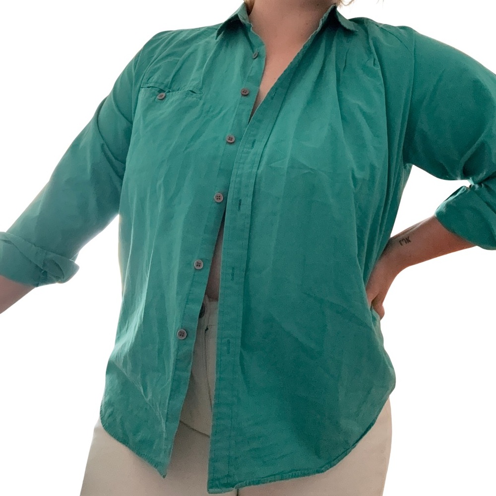 Recollections Green 3/4 Sleeve Button Down Shirt